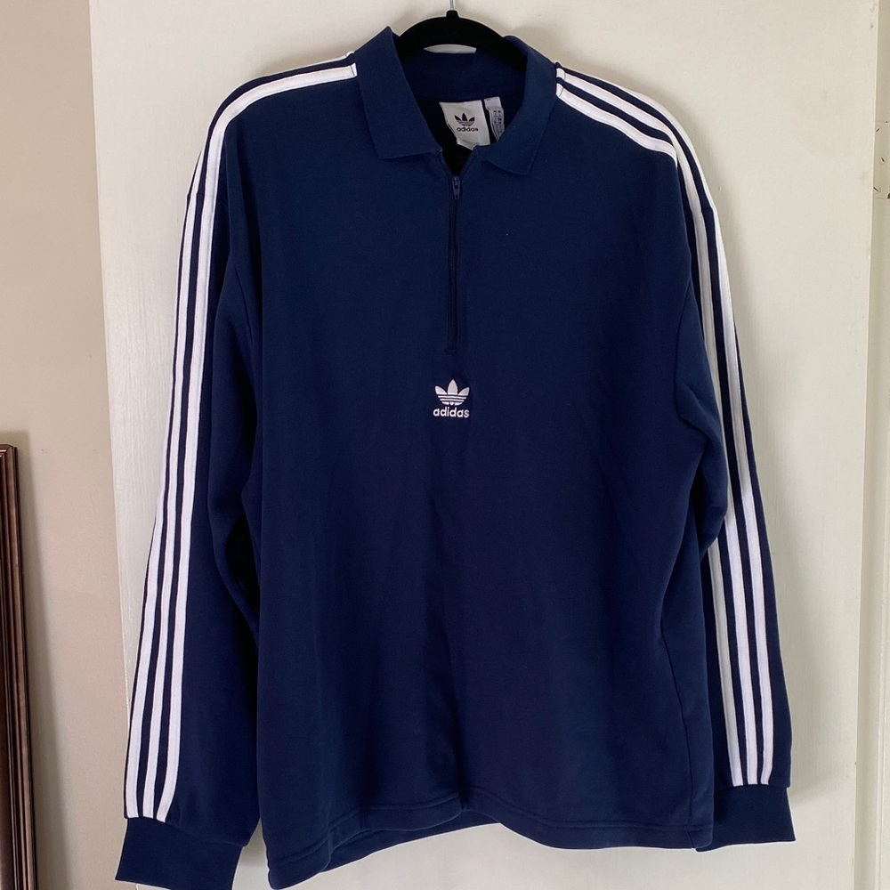 adidas Navy Blue Half‑Zip 3‑Stripe Pullover